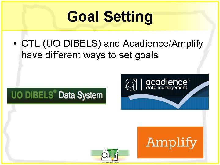 Goal Setting • CTL (UO DIBELS) and Acadience/Amplify have different ways to set goals