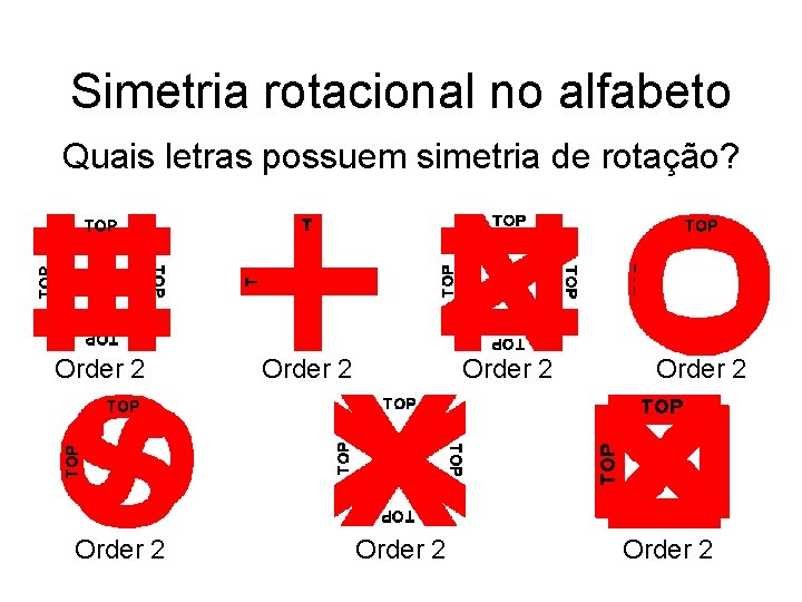 Simetria rotacional no alfabeto Quais letras possuem simetria de rotação? A B C D