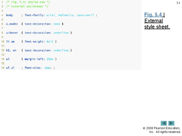 31 Fig. 5. 4 | External style sheet. 2008 Pearson Education, Inc. All rights