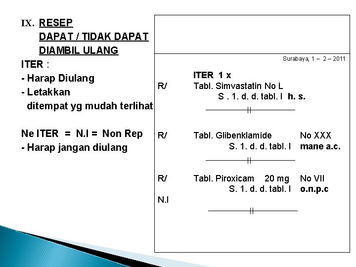 IX. RESEP DAPAT / TIDAK DAPAT DIAMBIL ULANG ITER : - Harap Diulang R/