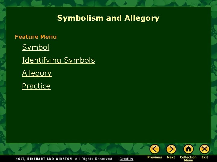 Symbolism and Allegory Feature Menu Symbol Identifying Symbols Allegory Practice 