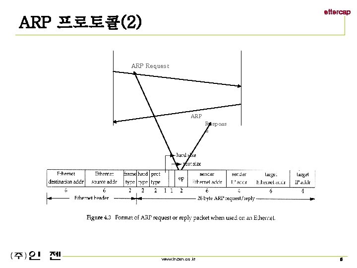 ettercap ARP 프로토콜(2) ARP Request ARP Respons e www. inzen. co. kr 5 