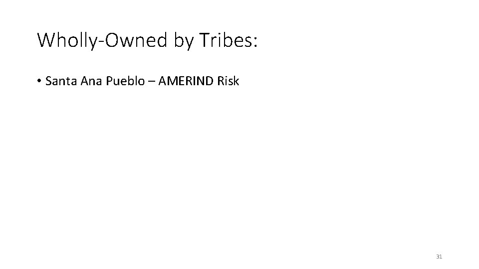Wholly-Owned by Tribes: • Santa Ana Pueblo – AMERIND Risk 31 