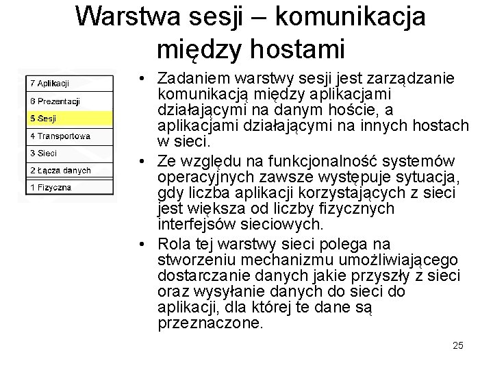 Warstwa sesji – komunikacja między hostami • Zadaniem warstwy sesji jest zarządzanie komunikacją między Warstwa sesji – komunikacja między hostami • Zadaniem warstwy sesji jest zarządzanie komunikacją między