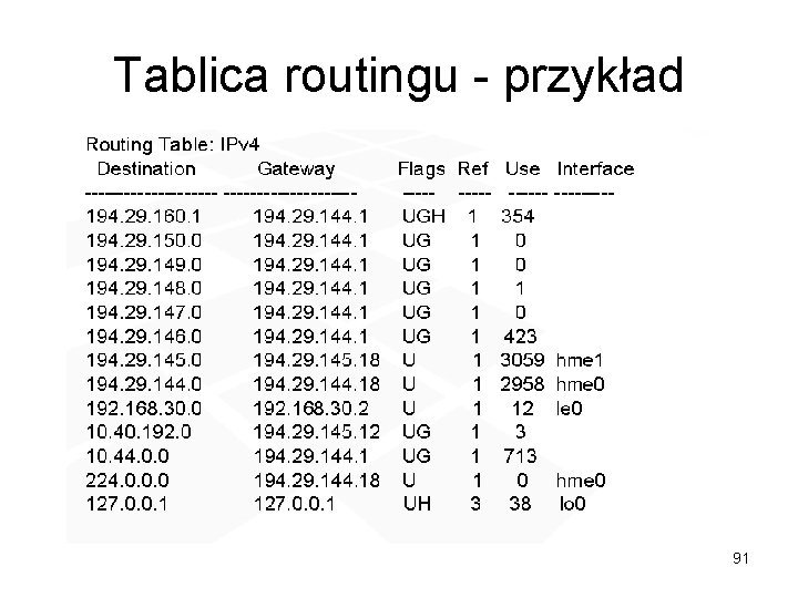 Tablica routingu - przykład 91 Tablica routingu - przykład 91
