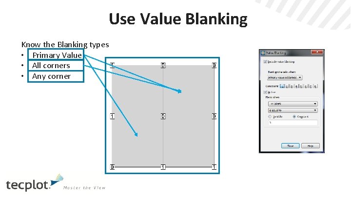 Use Value Blanking Know the Blanking types • Primary Value • All corners •