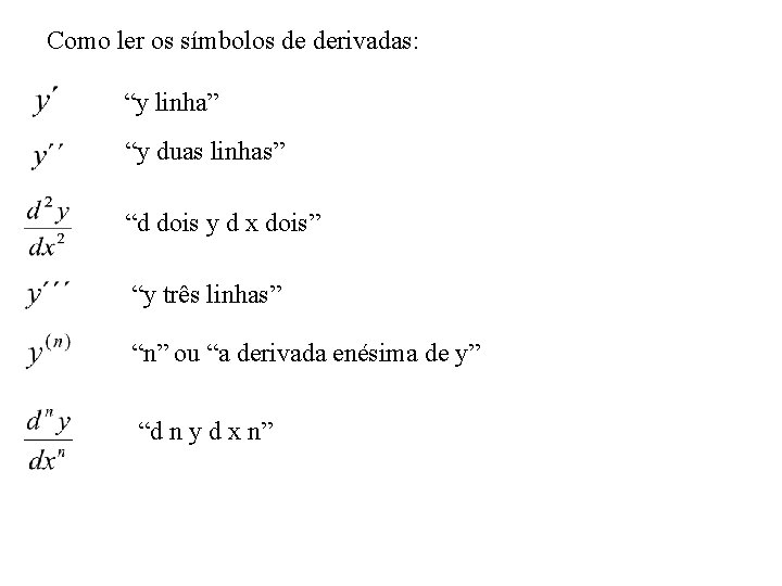 Como ler os símbolos de derivadas: “y linha” “y duas linhas” “d dois y