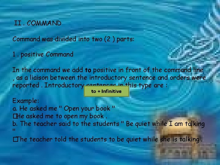  II. COMMAND Command was divided into two (2 ) parts: 1. positive Command
