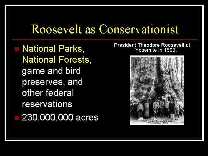 Roosevelt as Conservationist National Parks, National Forests, game and bird preserves, and other federal