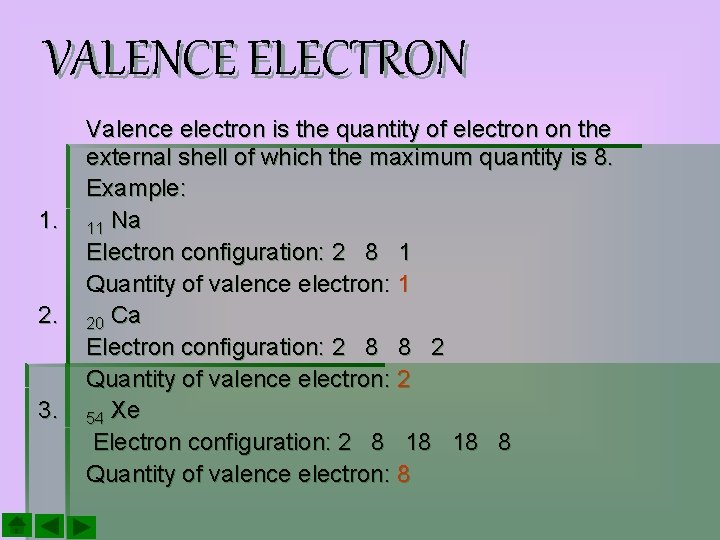 VALENCE ELECTRON 1. 2. 3. Valence electron is the quantity of electron on the