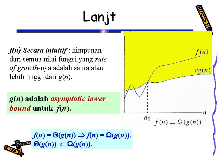 Lanjt f(n) Secara intuitif : himpunan dari semua nilai fungsi yang rate of growth-nya