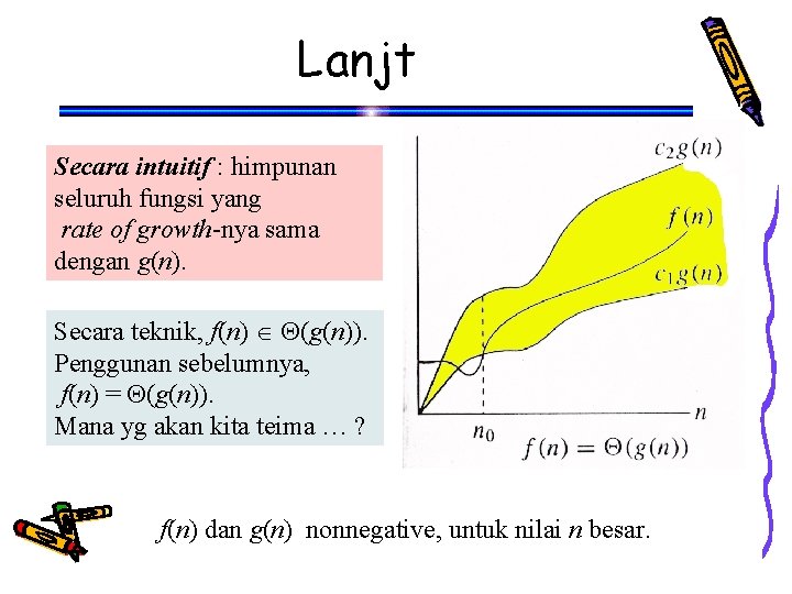 Lanjt Secara intuitif : himpunan seluruh fungsi yang rate of growth-nya sama dengan g(n).