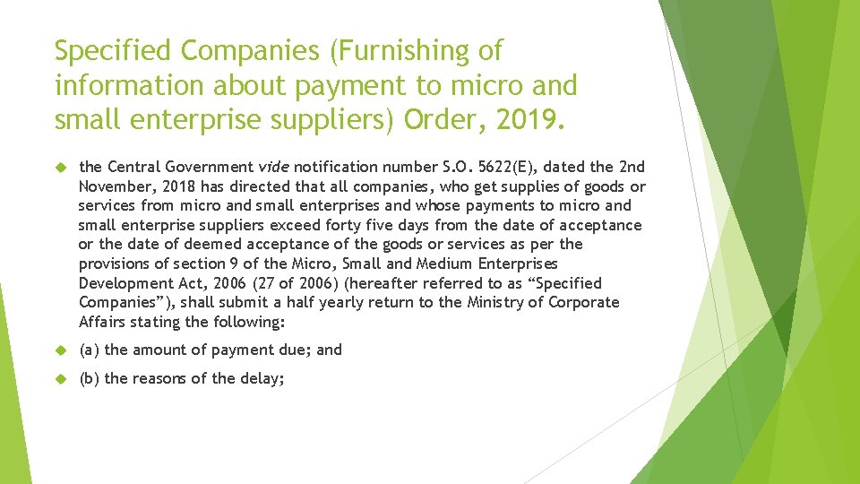 Specified Companies (Furnishing of information about payment to micro and small enterprise suppliers) Order,
