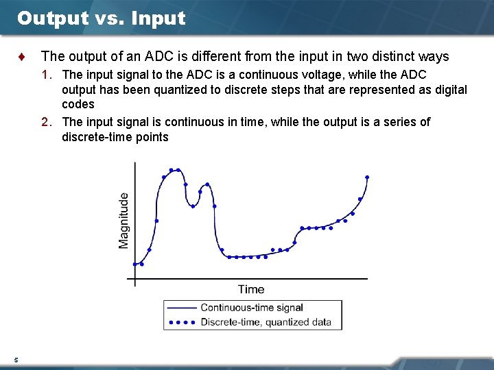 Output vs. Input ¨ The output of an ADC is different from the input