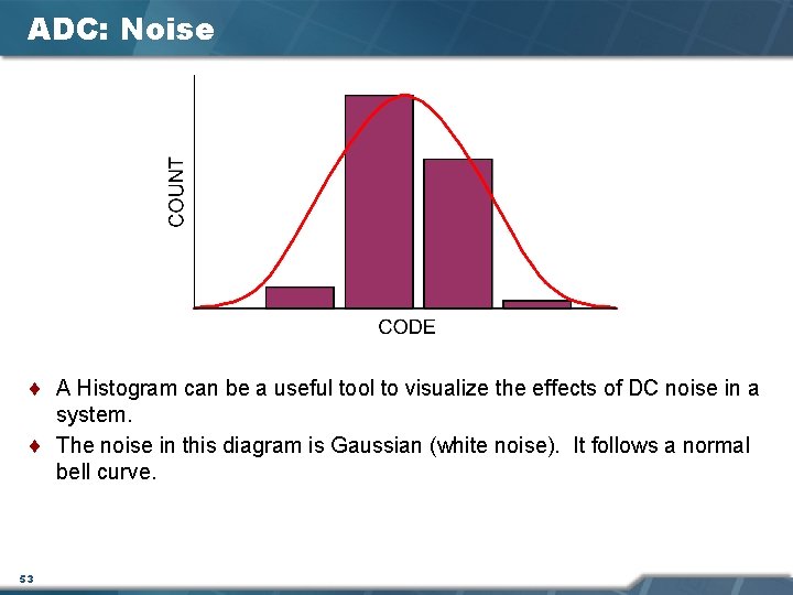 ADC: Noise ¨ A Histogram can be a useful tool to visualize the effects