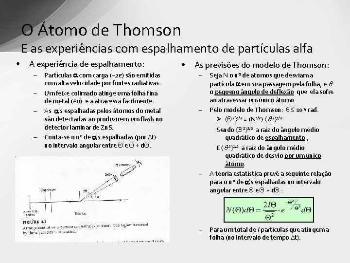 O Átomo de Thomson E as experiências com espalhamento de partículas alfa • A O Átomo de Thomson E as experiências com espalhamento de partículas alfa • A