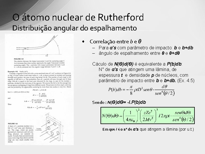 O átomo nuclear de Rutherford Distribuição angular do espalhamento • Correlação entre b e O átomo nuclear de Rutherford Distribuição angular do espalhamento • Correlação entre b e
