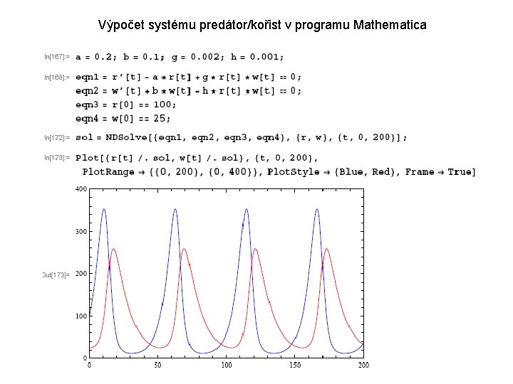 Výpočet systému predátor/kořist v programu Mathematica 