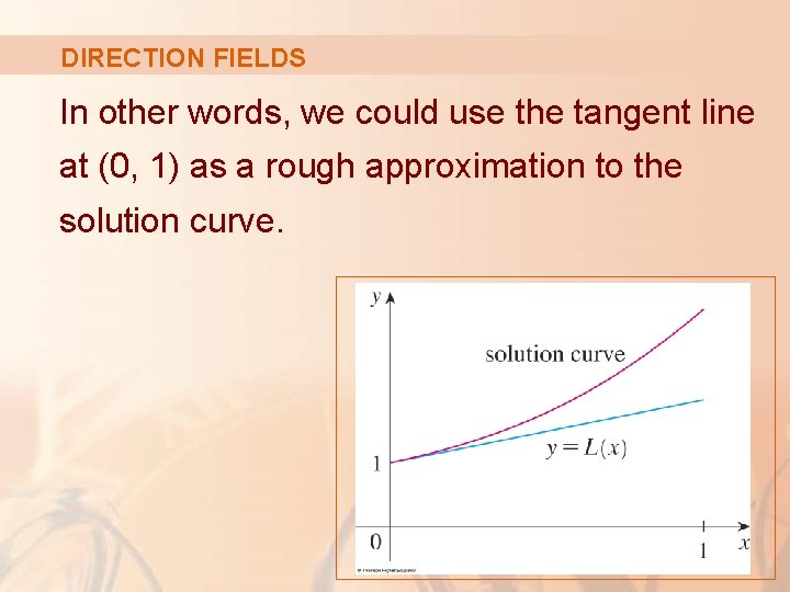DIRECTION FIELDS In other words, we could use the tangent line at (0, 1)