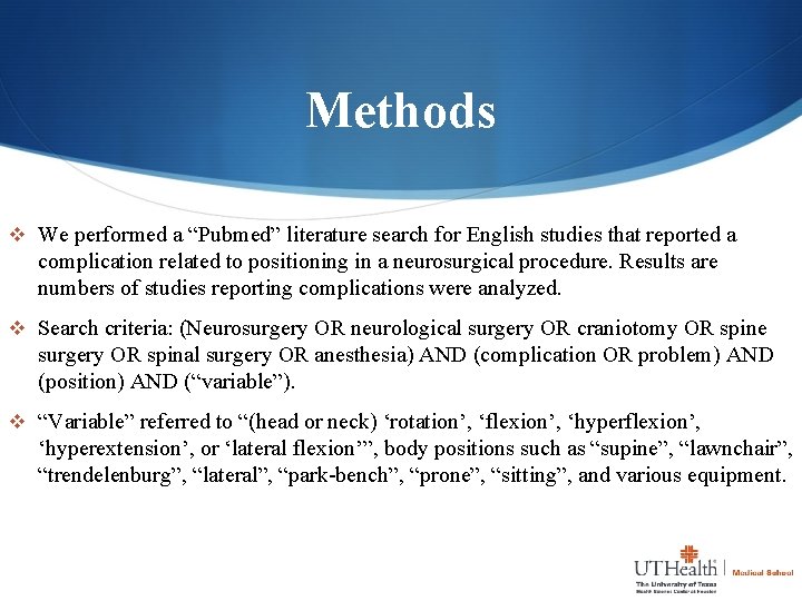 Methods v We performed a “Pubmed” literature search for English studies that reported a