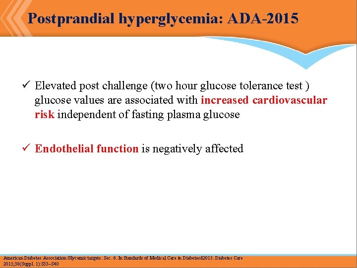 Postprandial hyperglycemia: ADA-2015 ü Elevated post challenge (two hour glucose tolerance test ) glucose