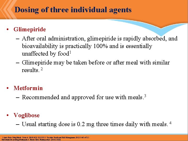 Dosing of three individual agents • Glimepiride – After oral administration, glimepiride is rapidly