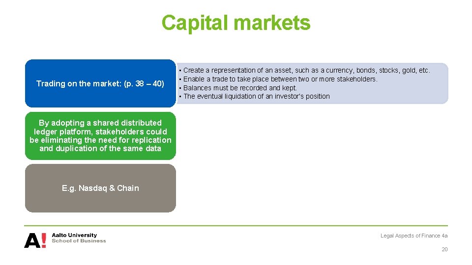 Capital markets Trading on the market: (p. 38 – 40) • Create a representation