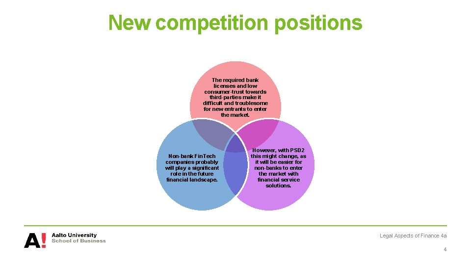 New competition positions The required bank licenses and low consumer-trust towards third-parties make it