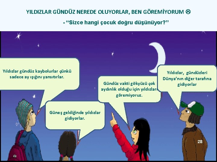 YILDIZLAR GÜNDÜZ NEREDE OLUYORLAR, BEN GÖREMİYORUM - “Sizce hangi çocuk doğru düşünüyor? ” Yıldızlar