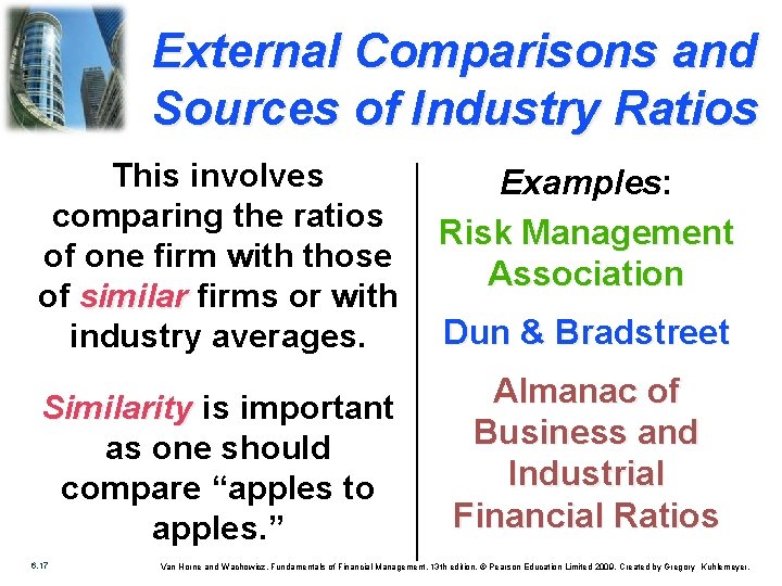 External Comparisons and Sources of Industry Ratios This involves comparing the ratios of one