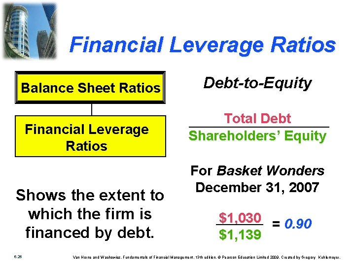 Financial Leverage Ratios Balance Sheet Ratios Financial Leverage Ratios Shows the extent to which