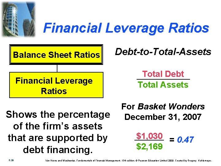 Financial Leverage Ratios Balance Sheet Ratios Financial Leverage Ratios Shows the percentage of the