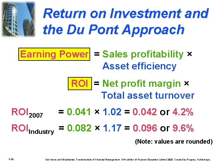 Return on Investment and the Du Pont Approach Earning Power = Sales profitability ×