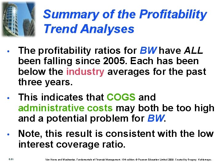 Summary of the Profitability Trend Analyses • The profitability ratios for BW have ALL