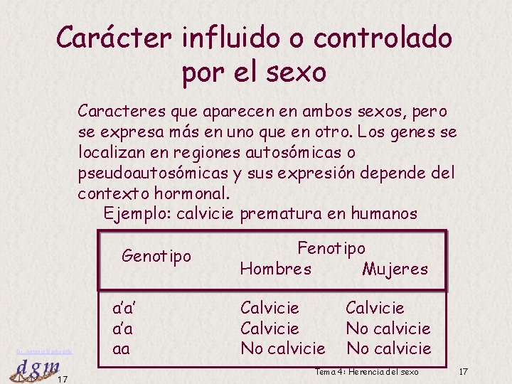 Carácter influido o controlado por el sexo Caracteres que aparecen en ambos sexos, pero