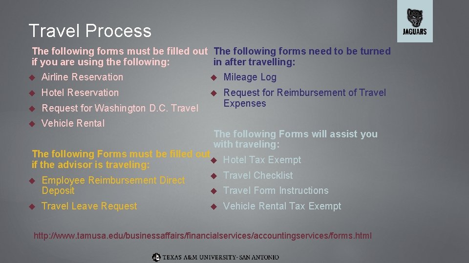 Travel Process The following forms must be filled out The following forms need to