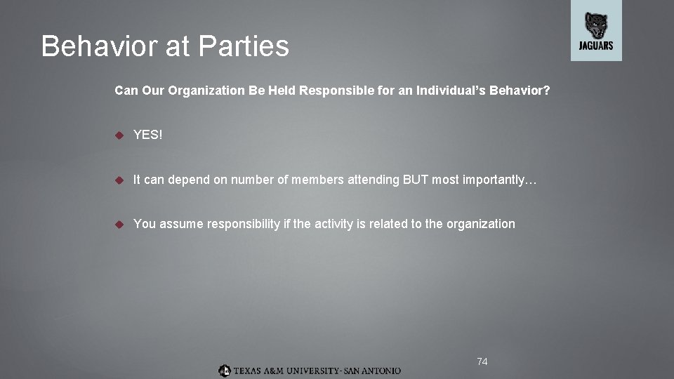 Behavior at Parties Can Our Organization Be Held Responsible for an Individual’s Behavior? YES!