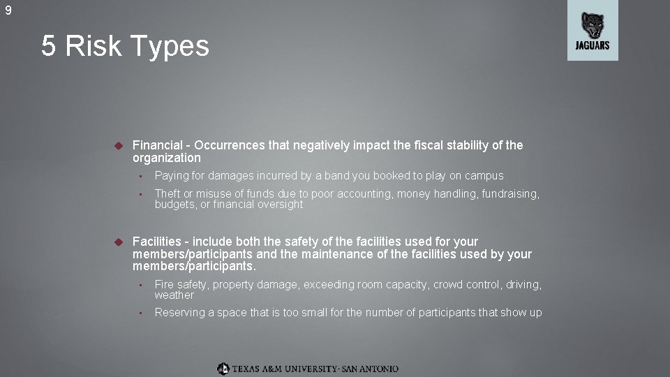 9 5 Risk Types Financial - Occurrences that negatively impact the fiscal stability of