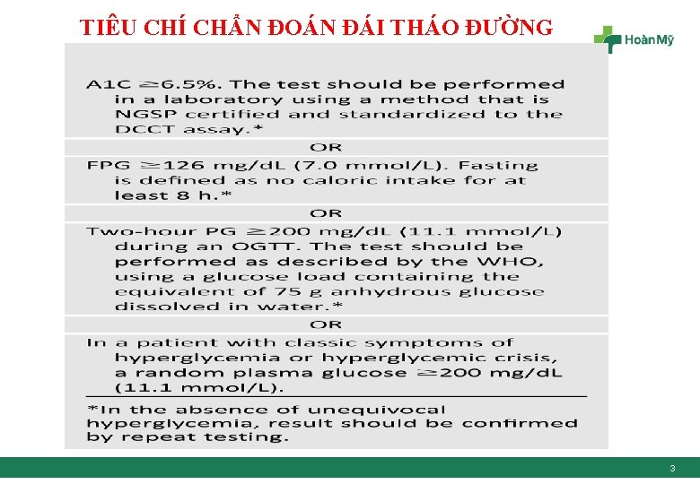 TIÊU CHÍ CHẨN ĐOÁN ĐÁI THÁO ĐƯỜNG 3 
