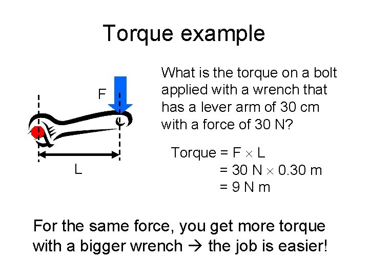 Torque example F L What is the torque on a bolt applied with a