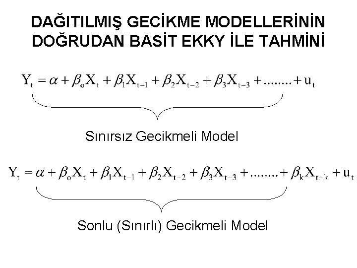 DAĞITILMIŞ GECİKME MODELLERİNİN DOĞRUDAN BASİT EKKY İLE TAHMİNİ Sınırsız Gecikmeli Model Sonlu (Sınırlı) Gecikmeli