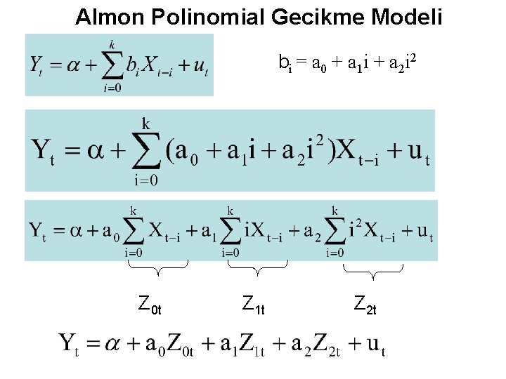 Almon Polinomial Gecikme Modeli bi = a 0 + a 1 i + a