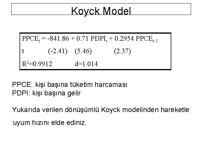 Koyck Model PPCEt = -841. 86 + 0. 71 PDPIt + 0. 2954 PPCEt-1