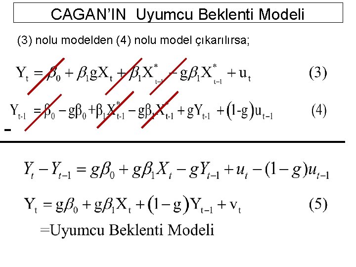 CAGAN’IN Uyumcu Beklenti Modeli (3) nolu modelden (4) nolu model çıkarılırsa; - 