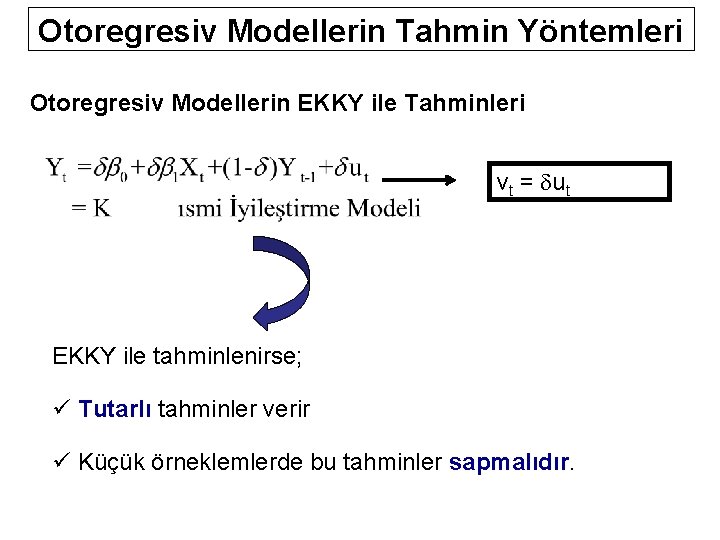 Otoregresiv Modellerin Tahmin Yöntemleri Otoregresiv Modellerin EKKY ile Tahminleri vt = ut EKKY ile