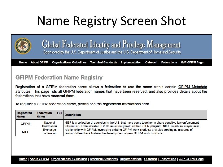 Name Registry Screen Shot Name Registry Screen Shot