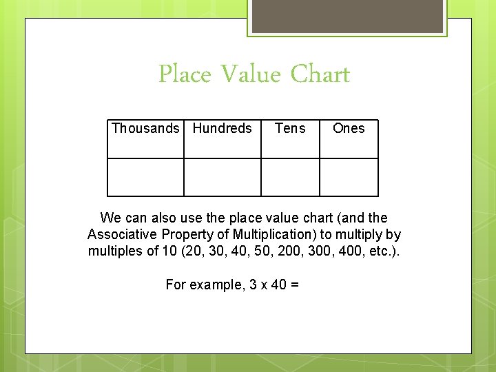 Place Value Chart Thousands Hundreds Tens Ones We can also use the place value