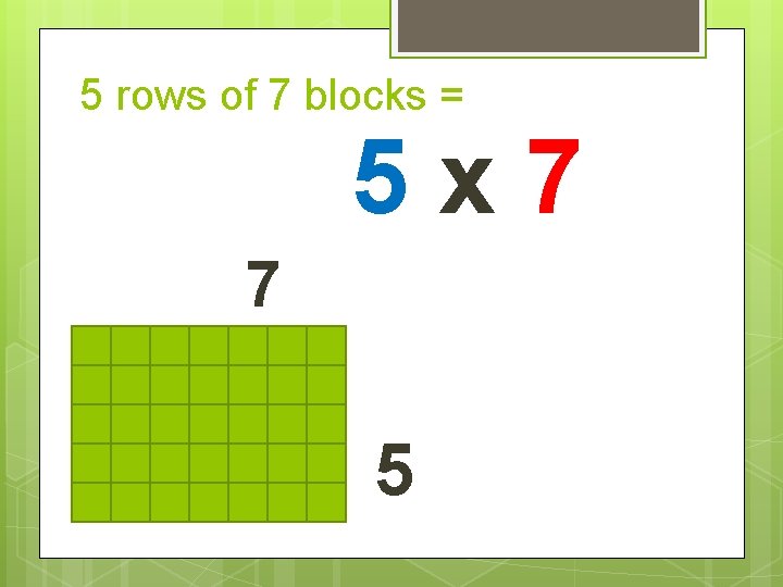 5 rows of 7 blocks = 5 x 7 7 5 