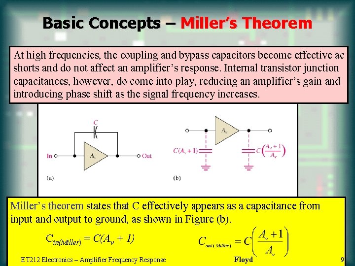 Basic Concepts – Miller’s Theorem At high frequencies, the coupling and bypass capacitors become