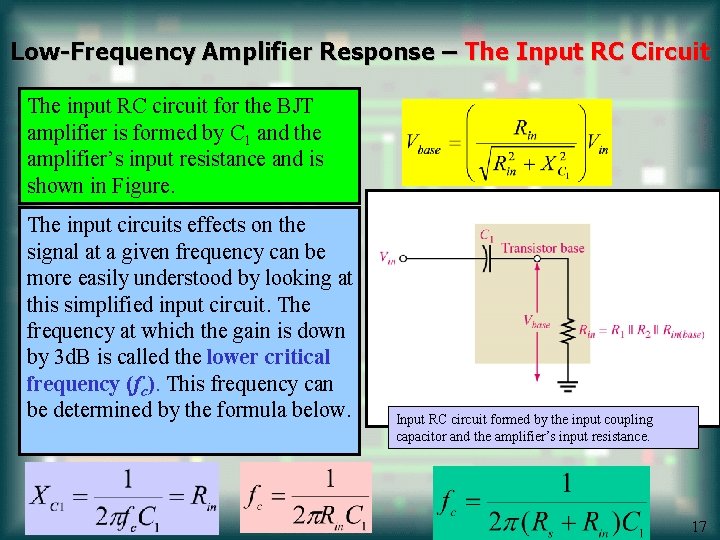 Low-Frequency Amplifier Response – The Input RC Circuit The input RC circuit for the